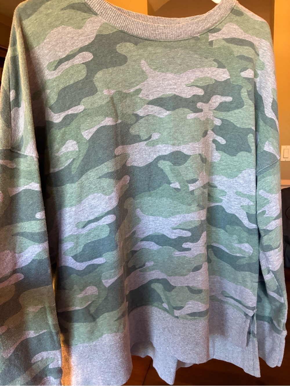 Time and Tru Green and Gray Camo Crewneck Sweater